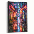 Black and white framed canvas of Tokyo landscape in vintage poster style, ideal for bedroom wall decor.