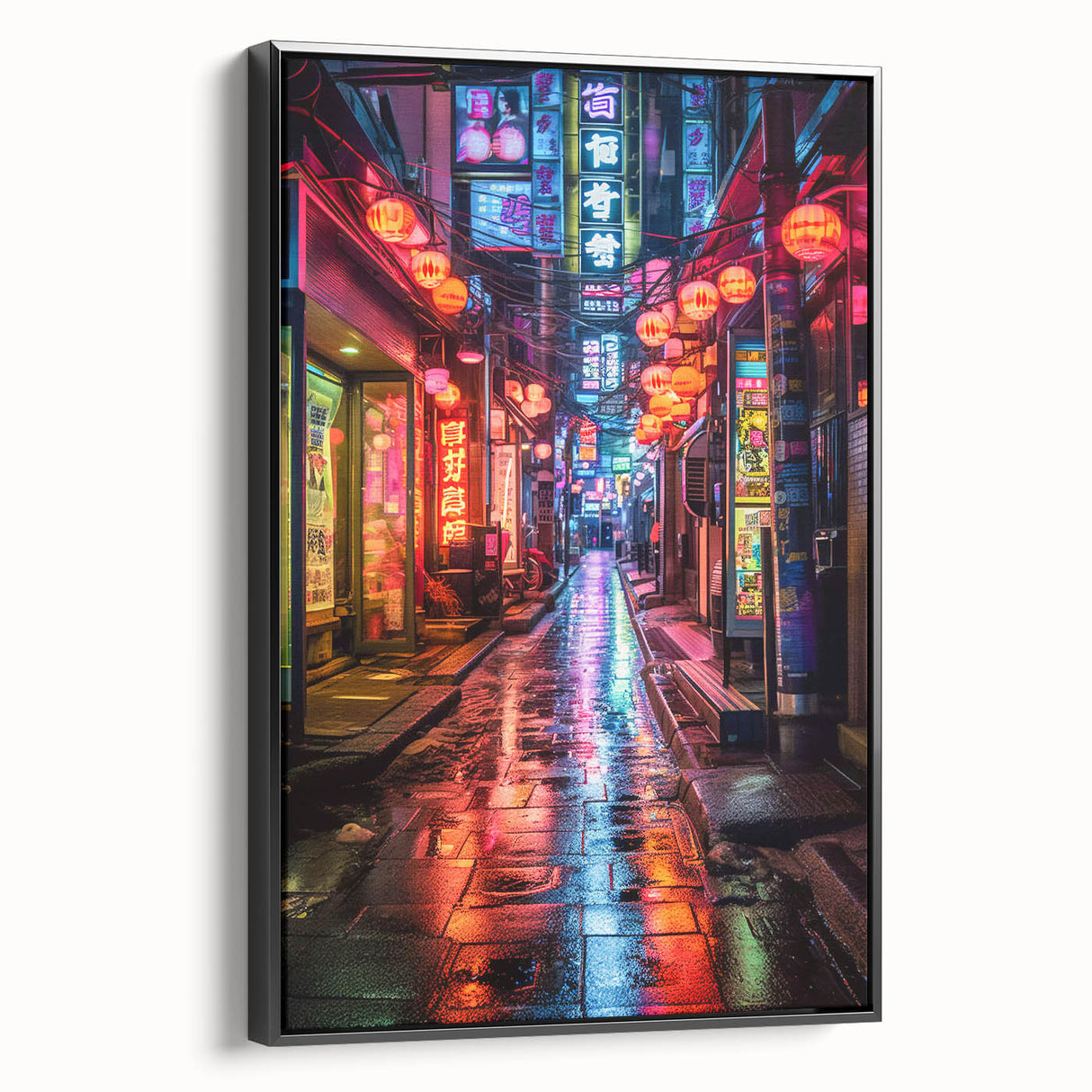 Black and white framed canvas of Tokyo landscape in vintage poster style, ideal for bedroom wall decor.