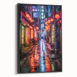 Black and white framed canvas of Tokyo landscape in vintage poster style, ideal for bedroom wall decor.