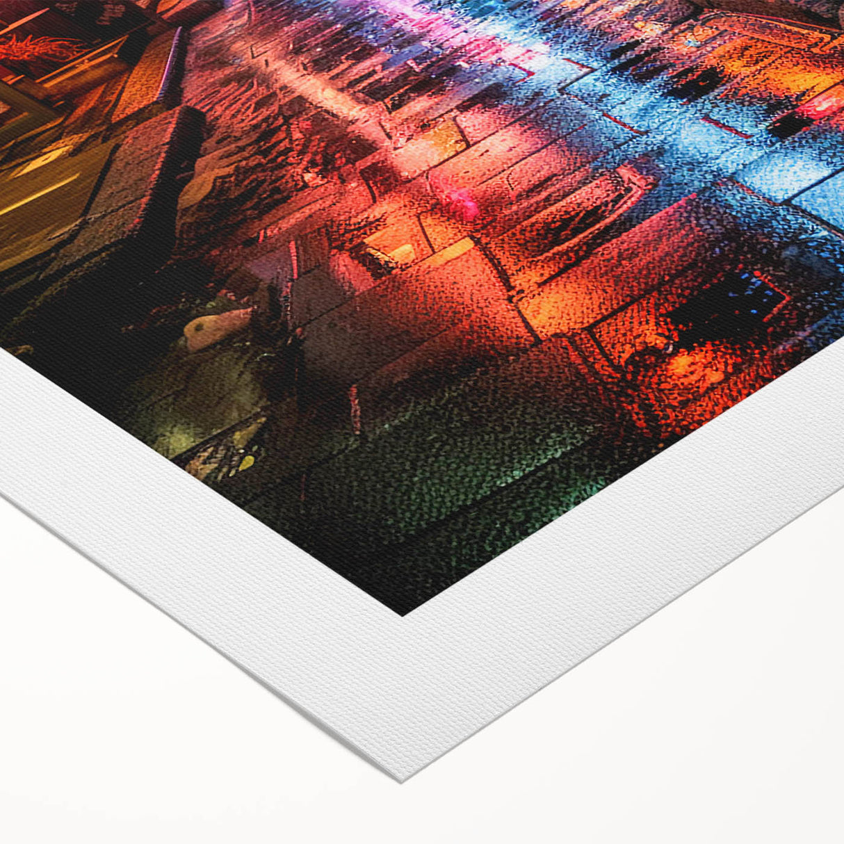 Art deco poster of Tokyo skyline in muted gold and navy tones on rolled canvas, suitable for dining room decor.