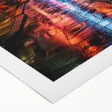 Art deco poster of Tokyo skyline in muted gold and navy tones on rolled canvas, suitable for dining room decor.
