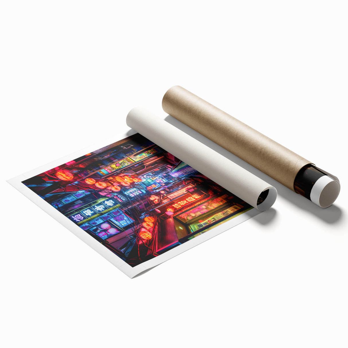 Extra large rolled print of Tokyo scenery with floral elements in soft pastel shades, ideal for classy bathroom wall art.