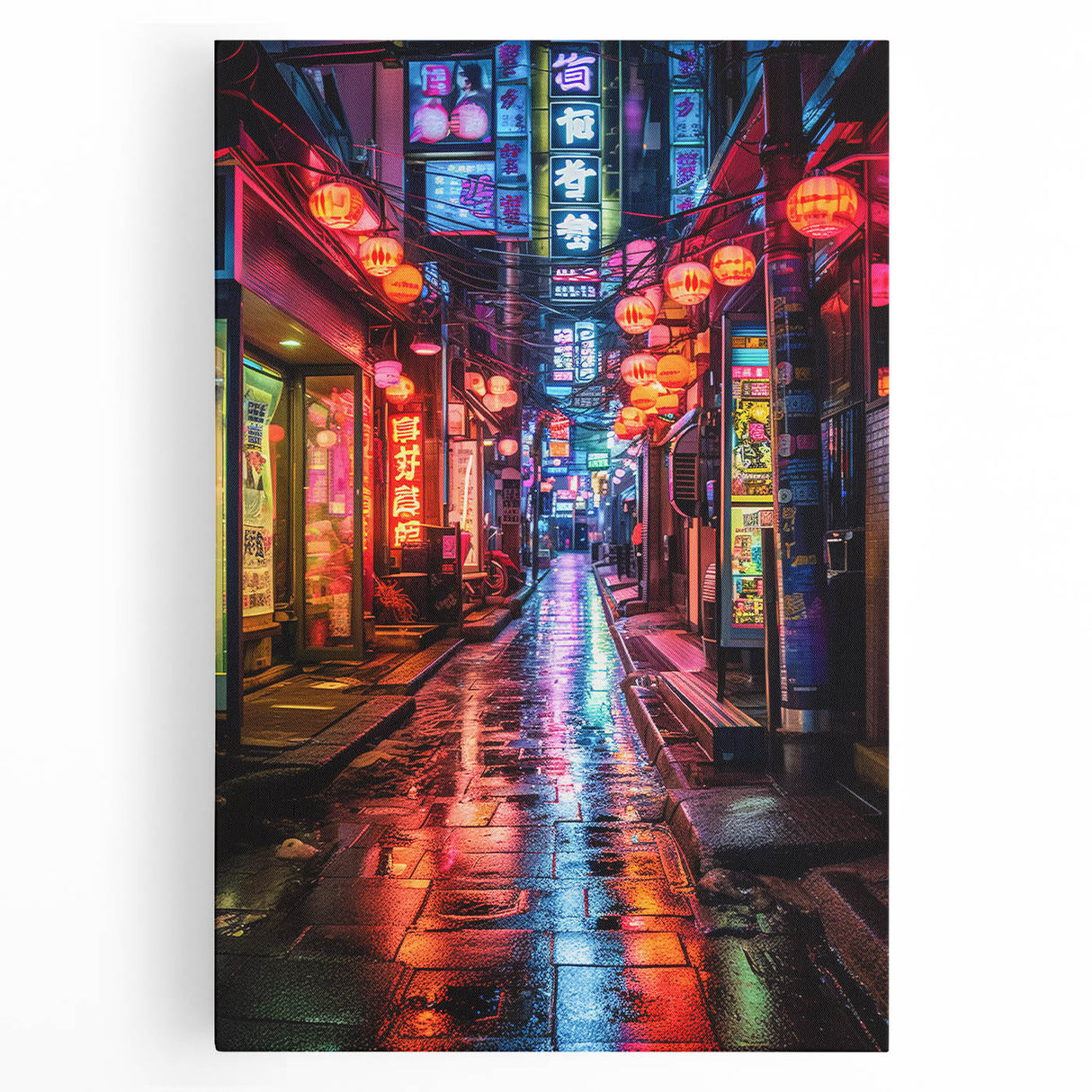 Black and white stretched canvas featuring a large Tokyo cityscape, ideal for kitchen wall art or bedroom ambiance.