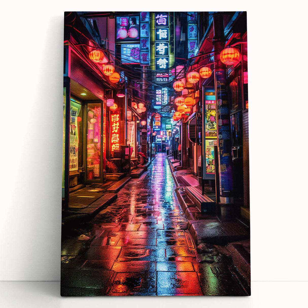 Black and white large art print of Tokyo skyline on stretched canvas, suitable for kitchen wall art.