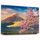 Large abstract wall art depicting a serene Japanese scenery in muted earth tones on acrylic glass.