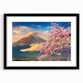 Extra large abstract art print of a colorful, textured Japanese scenery on a framed canvas, suited for living room decor.