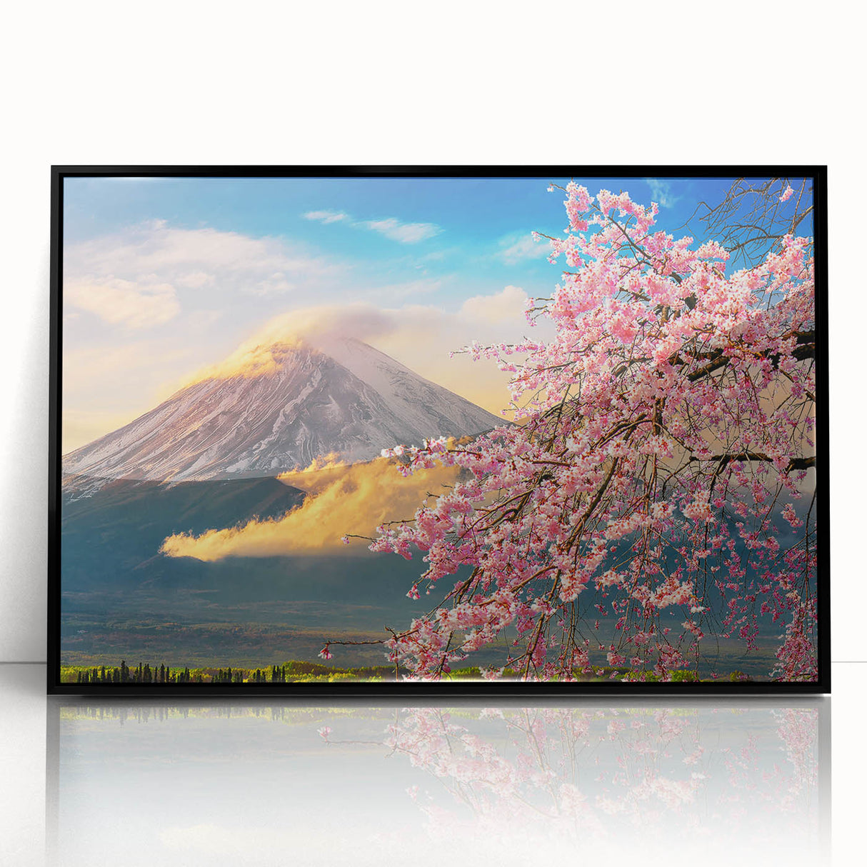 Large abstract wall art depicting a Japanese scenery in muted earth tones on a framed acrylic.