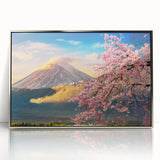 Mid-century modernist art of a Japanese landscape in muted earth tones on a framed acrylic, suitable for nursery wall decor.