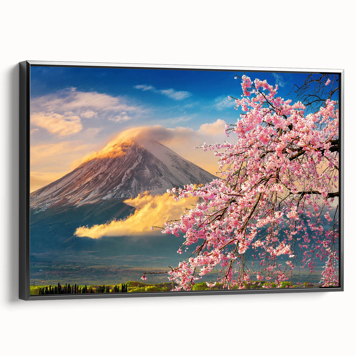 Black and white wall art featuring a vintage Japanese landscape on framed canvas, ideal for bedroom decor.