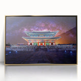 Large art print of a Korean landscape in muted gold tones on framed acrylic, suitable for modern art wall decor.