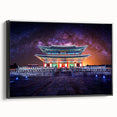 Black and white vintage poster art of an Asian landscape on framed canvas, ideal for bedroom wall decor.