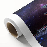 Art Deco-style poster of an Asian landscape in muted green and blue tones on rolled canvas, ideal for nursery wall art.