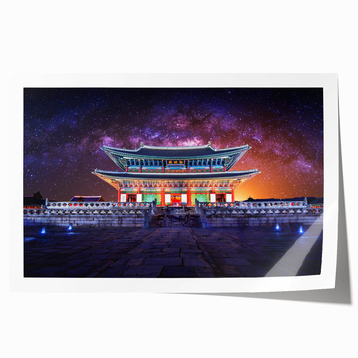 Rolled print of a serene Korean landscape with lush greenery and distant mountains, ideal for art wall dining room.