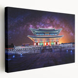 Large canvas featuring a serene Korean landscape in muted green and blue tones, ideal for kitchen wall art.