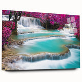 Large abstract wall art of an Asian landscape in muted earth tones on acrylic glass.