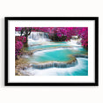 Extra large abstract art print depicting a colorful, textured scenery of Laos on a black framed canvas.