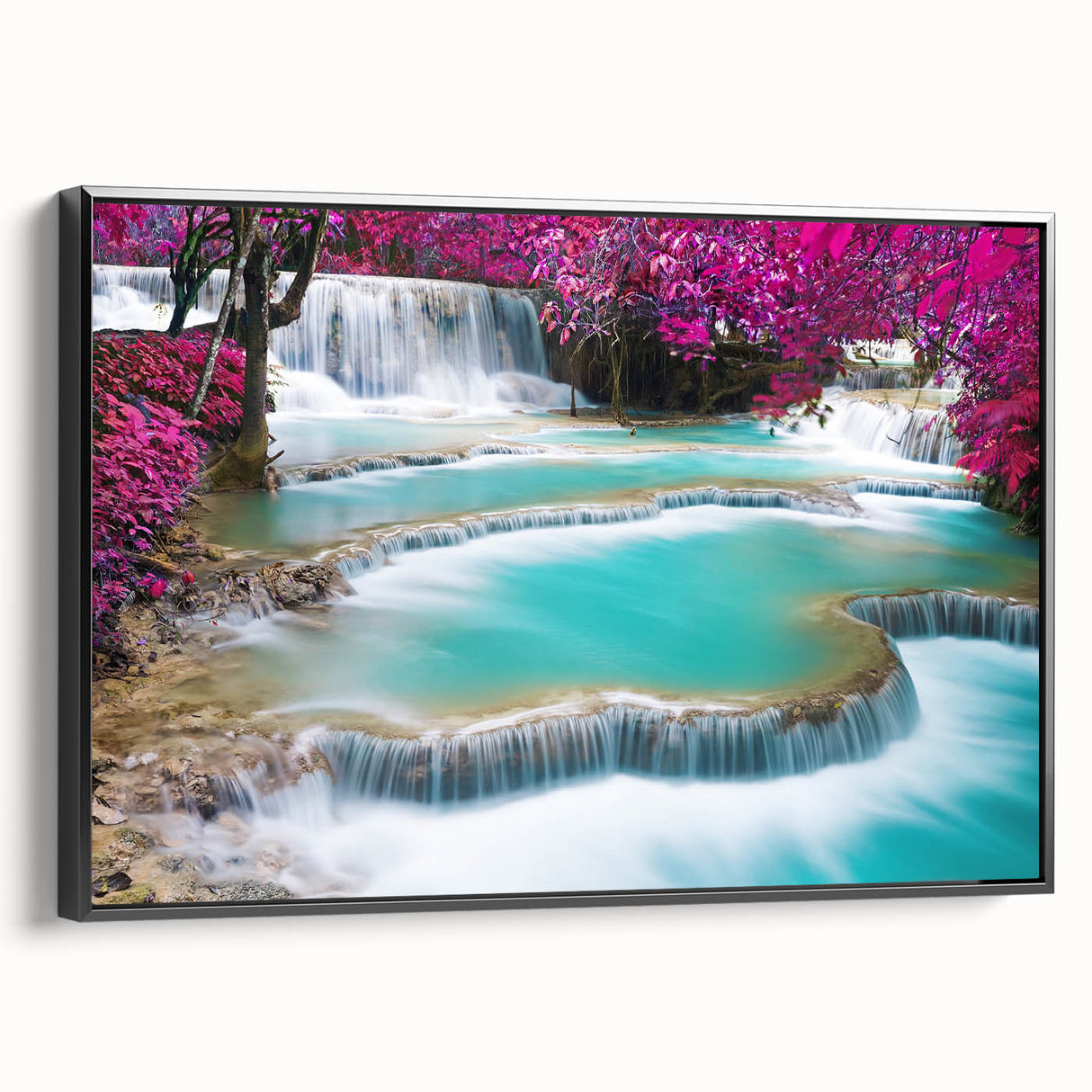 Black and white landscape art painting of a Laotian rural scene on a framed canvas, ideal for bedroom wall decor.