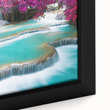 Extra large black wall art featuring a textured, colorful Asian scenery on framed canvas, ideal for living room decor.