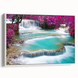 Framed canvas of a vintage poster art depicting a colorful Laos scenery, ideal for extra large living room wall decor.