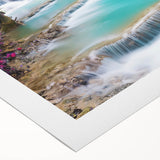 Art deco poster of a Laos scenery in pastel shades on rolled canvas, suitable for dining room or bathroom.