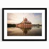 Abstract art print of a vibrant, colorful Malaysian landscape on textured canvas, framed in black.