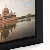 Close-up of extra large framed canvas featuring a textured, colorful Malaysian landscape in black.