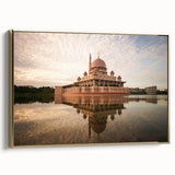 Vintage poster art of a Malaysian landscape on framed canvas, featuring black and gold tones, ideal for bedroom wall decor.