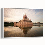 Vintage poster art of a Malaysian landscape on framed canvas, featuring vibrant colors on a black background.