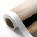 Art deco poster featuring a Malaysian landscape in muted green and blue tones on rolled canvas.