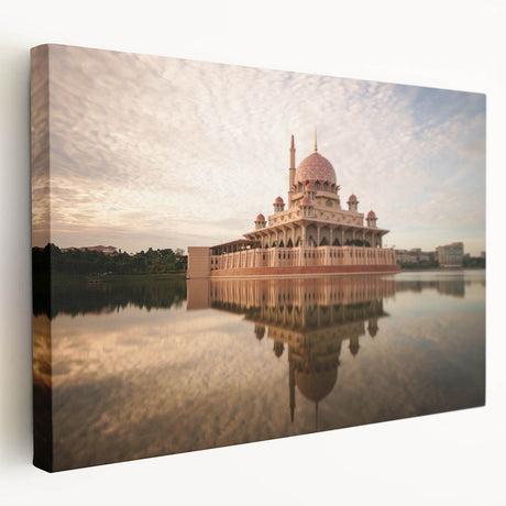Large stretched canvas featuring a serene Malaysian landscape with lush greenery and distant mountains.