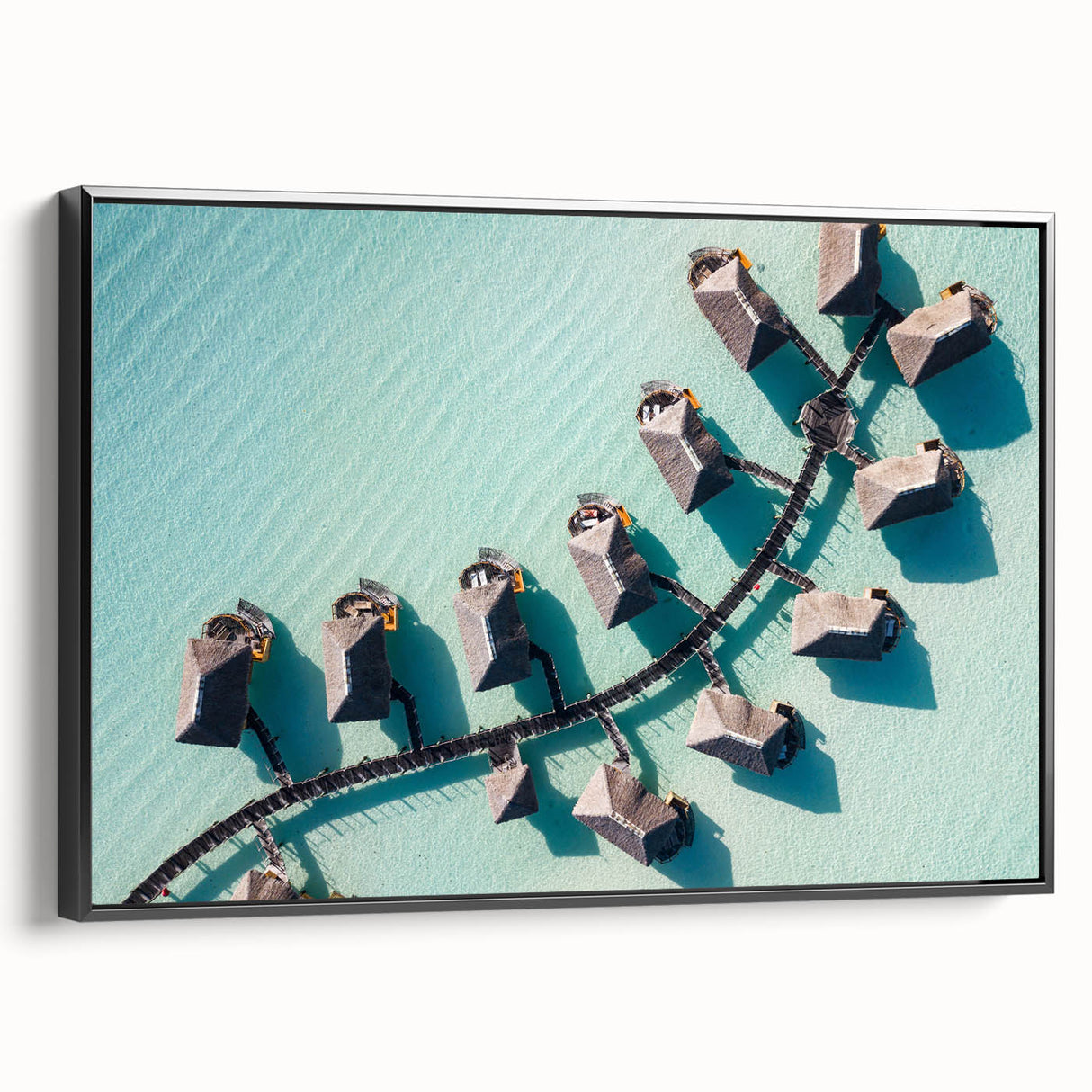 Black and white landscape art painting of Maldives on framed canvas, ideal for bedroom wall decor.