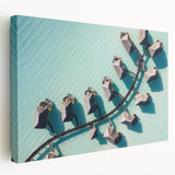 Large stretched canvas featuring a serene Maldives beach scene in soft blue and white tones, suitable for kitchen wall art.