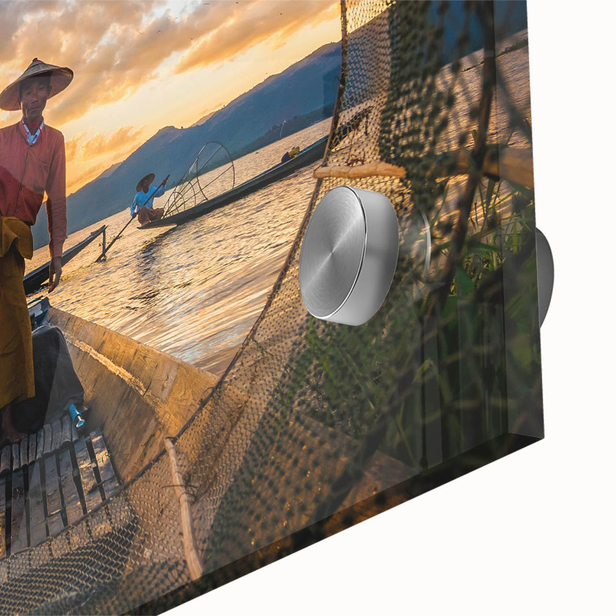 Acrylic print of a large abstract depiction of a Myanmar landscape in muted earth tones, ideal for dining room art.