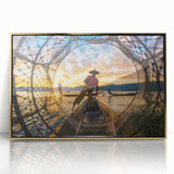 Framed acrylic print of a Myanmar landscape in gold tones, suitable for modern art wall decor or a nursery.