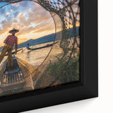 Extra large framed canvas featuring a textured, colorful Asian scenery with predominant black tones.