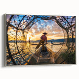 Framed canvas landscape art painting depicting a vibrant, colorful Myanmar scenery.