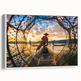 Vintage poster art of a Myanmar landscape on framed canvas, featuring colorful art in extra large format.