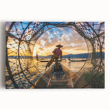 Black and white photograph of Myanmar scenery on large stretched canvas, suitable for kitchen wall art.