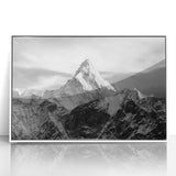Framed acrylic print of Mount Everest in muted gray and icy blue tones, ideal for modern art wall decor.