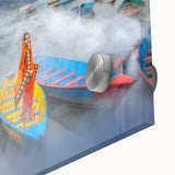 Large abstract wall art depicting a Nepalese landscape in muted earth tones on acrylic glass, ideal for dining room ambiance.