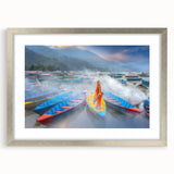 Textured art of a Nepalese landscape in muted earth tones on a framed silver mat, ideal for bedroom art.