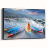 Black and white framed canvas featuring a vintage-style landscape of the Himalayas, ideal for bedroom wall decor.