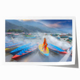 Extra large rolled print of a serene Nepalese landscape, featuring muted green and blue tones.