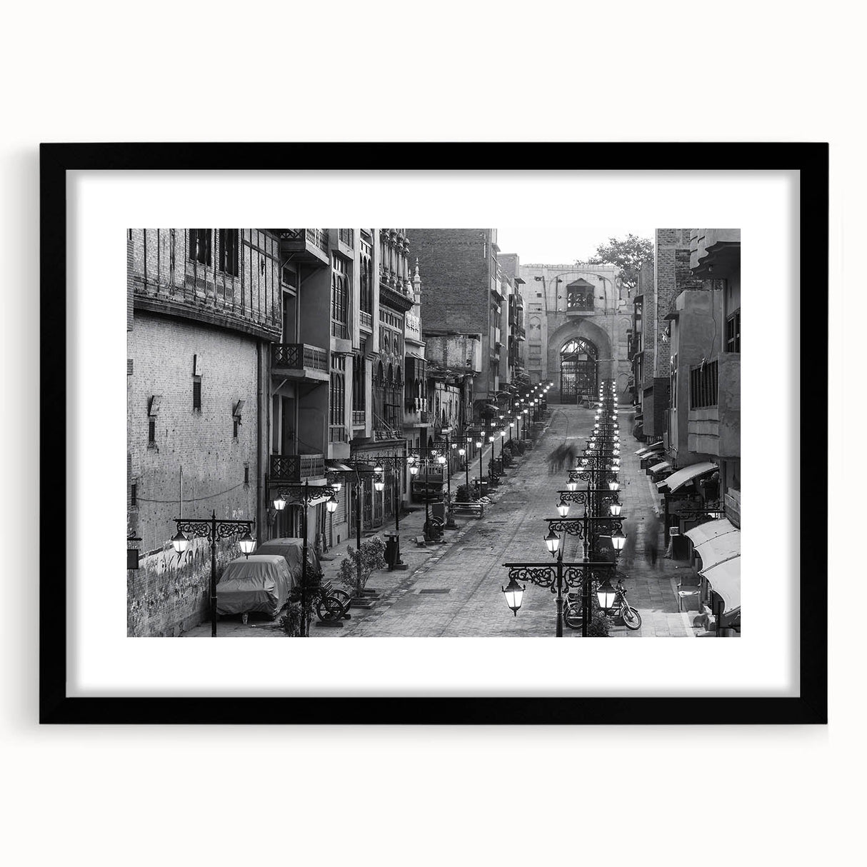 Extra large abstract art print featuring a colorful, textured depiction of a Pakistani landscape on a framed black mat.