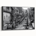 Black and white framed canvas featuring a vintage poster style landscape of Pakistan, ideal for bedroom wall decor.