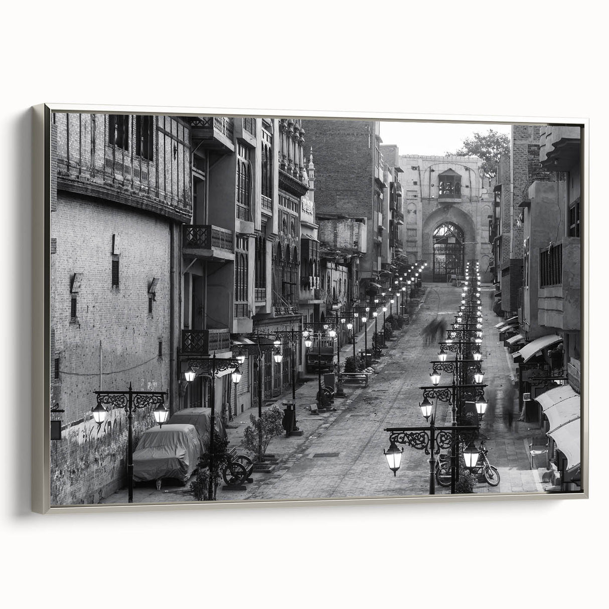 Landscape art painting of a Pakistani scenery in muted earth tones on a framed canvas, suitable for living room decor.