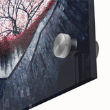 Large abstract wall art of the Singapore skyline in muted gray and blue tones on acrylic glass.