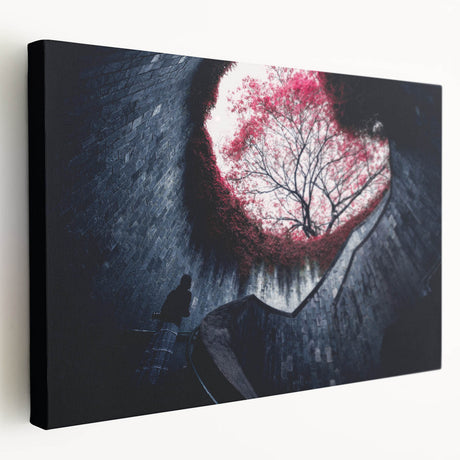 Side view of a stretched canvas featuring a detailed illustration of the Singapore skyline in muted earth tones.