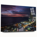 Acrylic print of a Sri Lankan landscape, featuring muted green and earth tones, ideal for dining room decor.