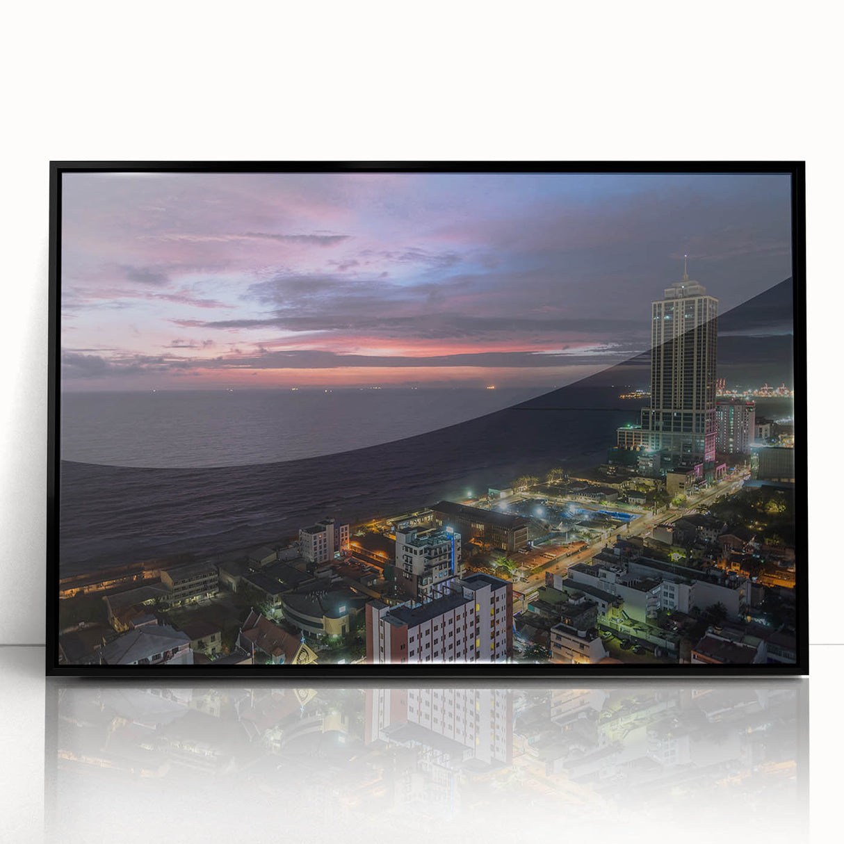Large abstract wall art depicting a vibrant Sri Lankan landscape in acrylic, framed in black, suitable for modern decor.